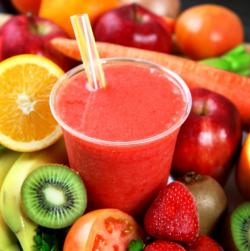 Fresh fruit smoothies made with apple juice and the following fruits