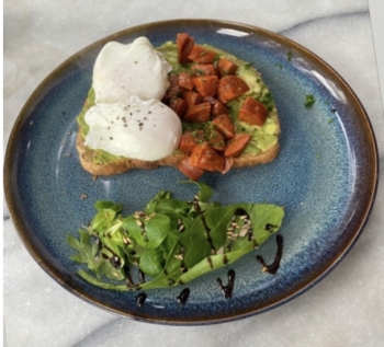 Avocado Toast w/ poached or scrambled eggs,  Chorizo 